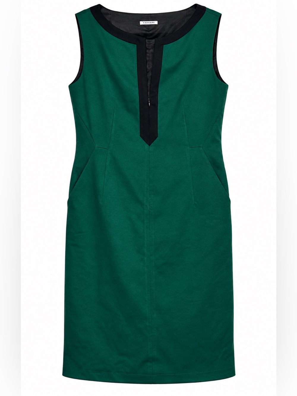 Tahari Emerald Green Black Trim Sheath Career Work Dress Size 6
